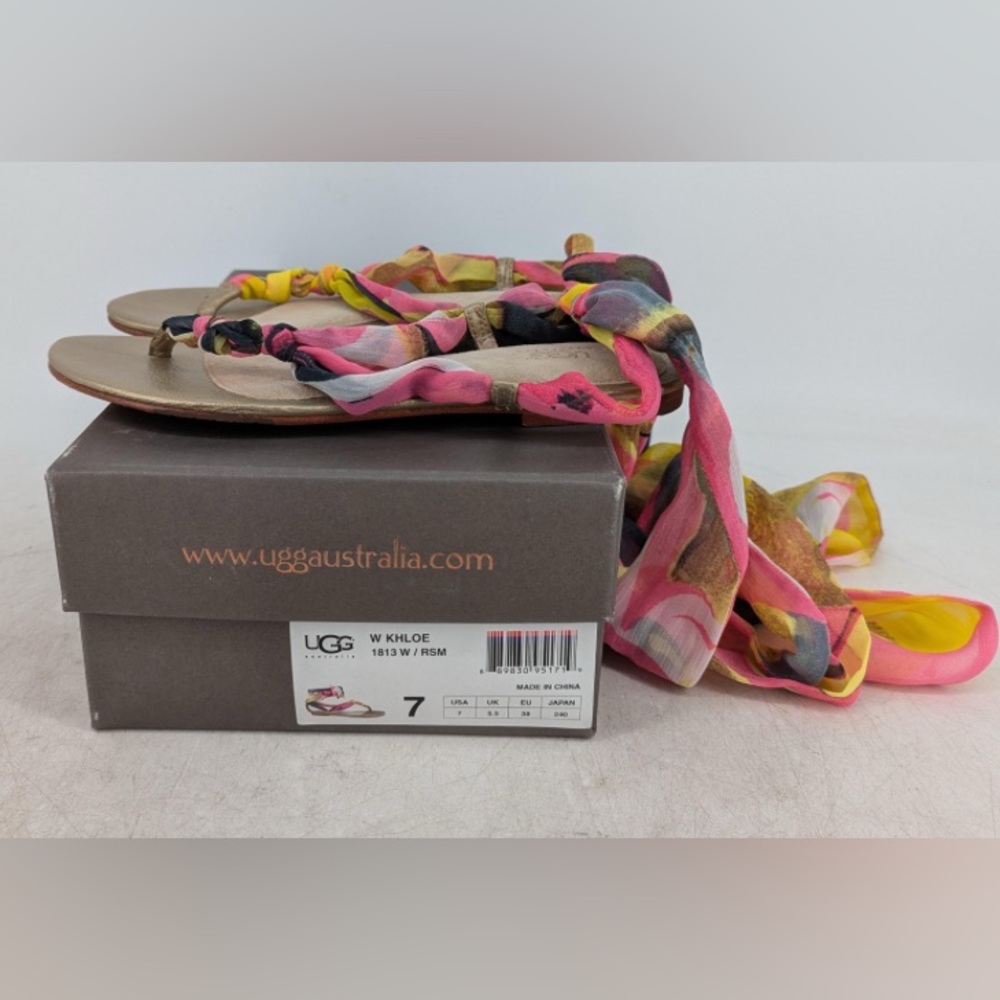 🛑 1 hour sale. UGG, size 7, Khloe Sandals - Pink and Yellow, worn twice - Picture 6 of 8